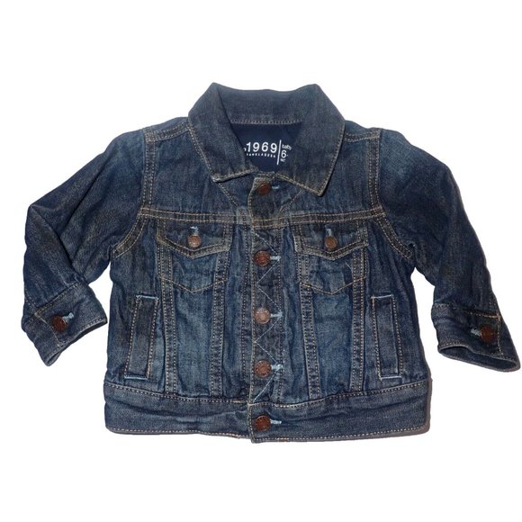 Baby Gap Denim Jacket Unisex Snap Lined Blue Denim‎ Trucker Jacket 6-12 Months - Picture 4 of 5